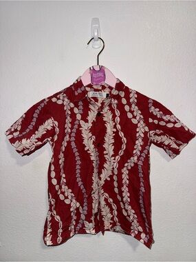 Ava Sky Burgundy Floral Lei Print Hawaiian Shirt